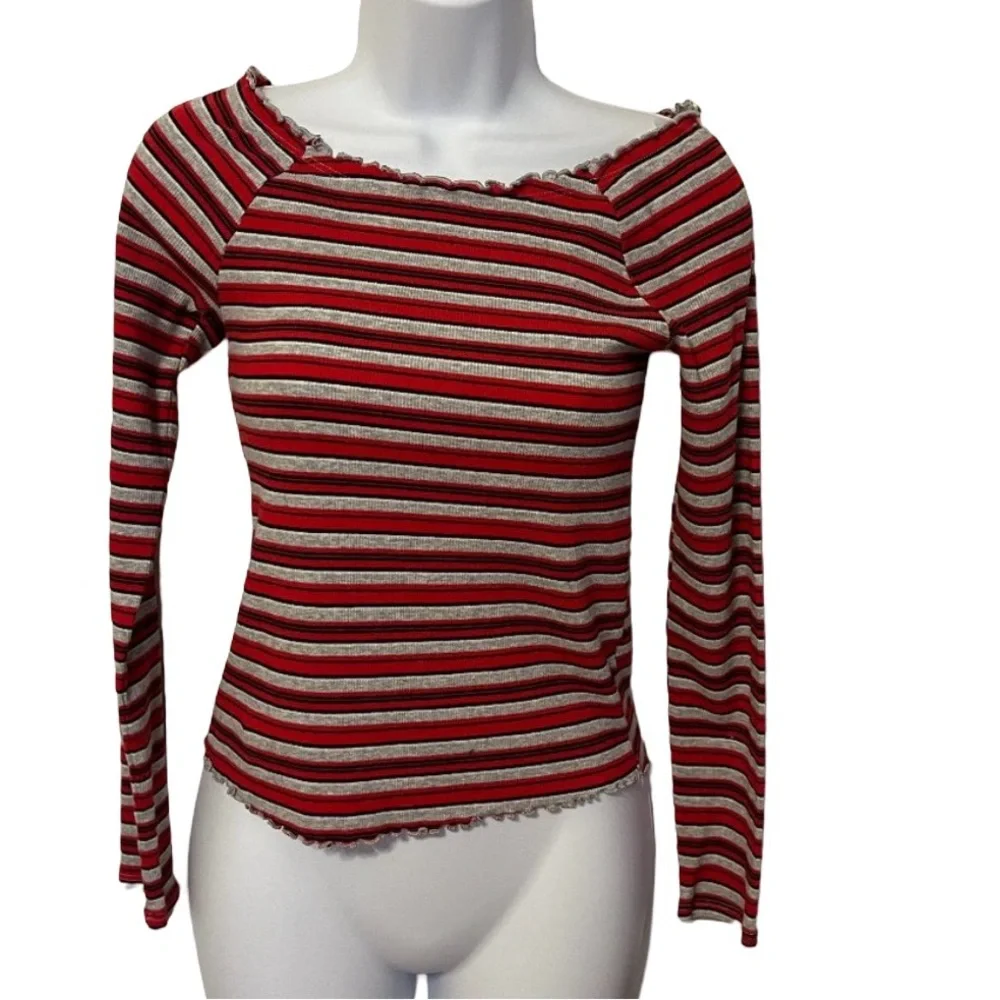 Justice red/black/grey striped long sleeve top